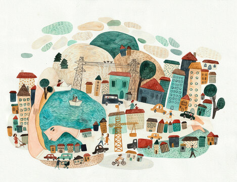 A city emerging out of a girl
