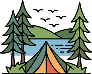 Obraz premium Camping in the forest landscape vector on white background.