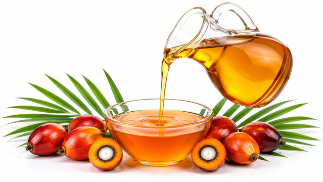 Golden Palm Oil Pouring Into Glass Bowl