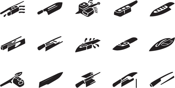 Collection of black and white knife icons in various styles.