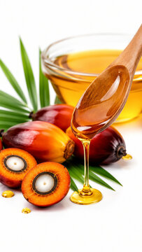Palm Oil Dripping From Wooden Spoon