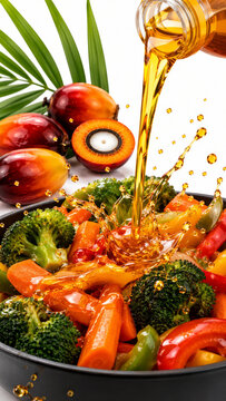 Palm Oil Pouring Over Fresh Vegetables