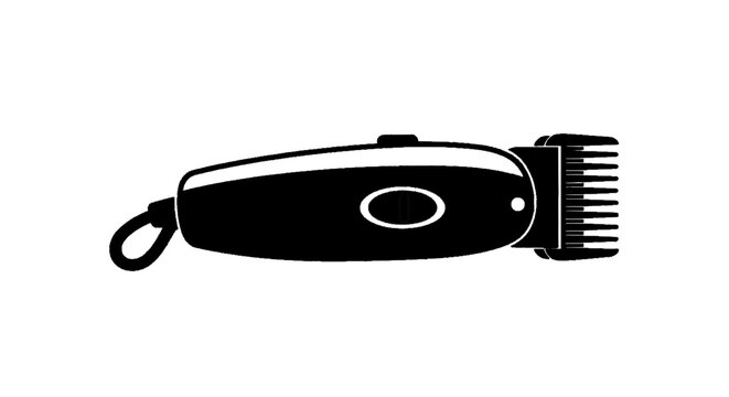 Minimal black silhouette icon, simple flat vector, bold black shape, no gradients, no shading hair clipper icon on a, flat icon style