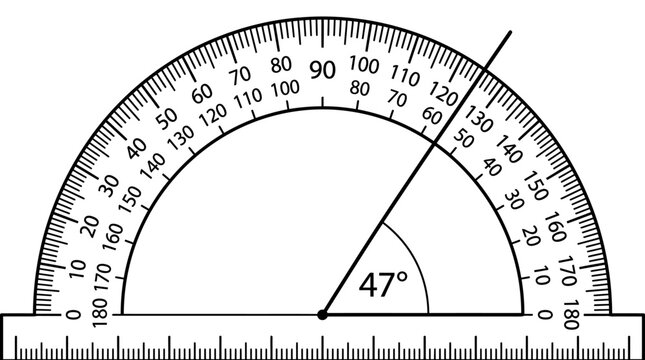 Protractor Measuring 47 Degree Angle with Line on White Background