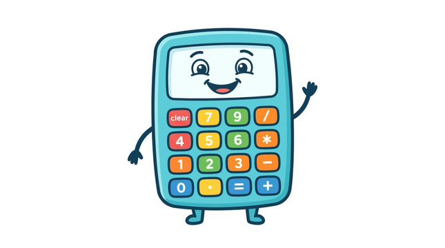 Happy Cartoon Calculator Character Waving