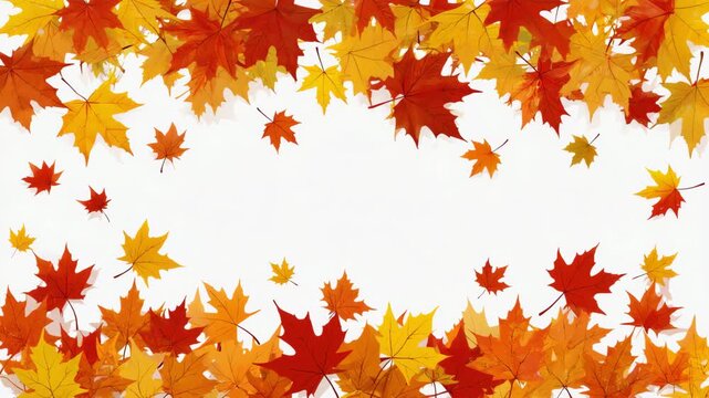 Colorful Autumn Maple Leaves Border Frame with Copy Space for Seasonal Design and Greeting Templates