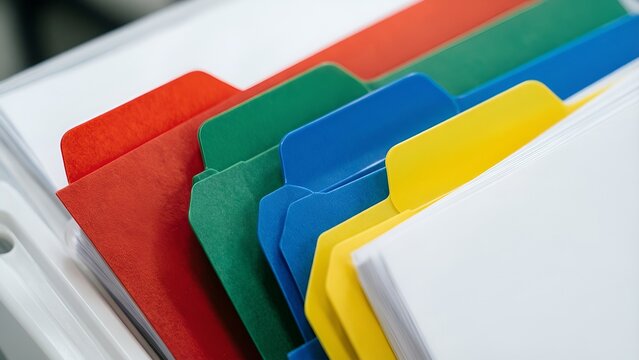 Colored File Folder Tabs Isolated on White Background &mdash; Office Organization Asset