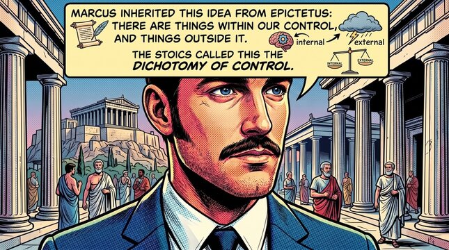 Illustration of Marcus Aurelius with Stoic Philosophy Concept