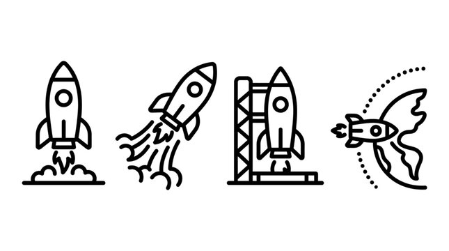 Rocket Launch and Space Travel Icons Set