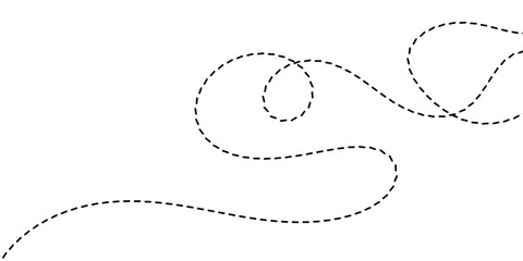 A dotted line tracing a whimsical, flowing path across a clean white background, suggesting movement and creativity © Sunami