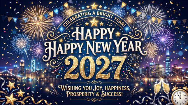 Happy New Year 2027 Greeting Card, Banner, Background
