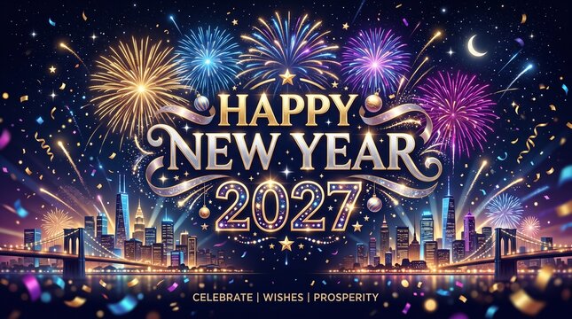 Happy New Year 2027 Greeting Card, Banner, Background