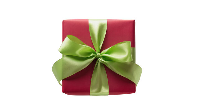 Red gift box with green ribbon bow