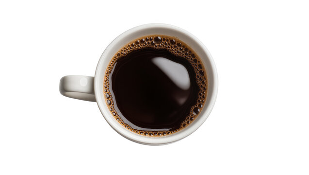 White ceramic mug filled with dark coffee and foam