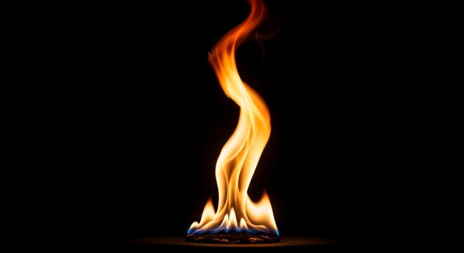 Captivating abstract representation of vibrant flames dancing with intensity against a stark, deep black background, embodying raw energy and minimalist beauty