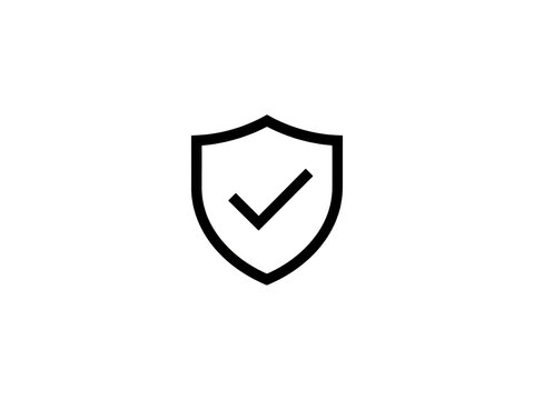 Minimalist checkmark inside shield icon isolated on transparent background