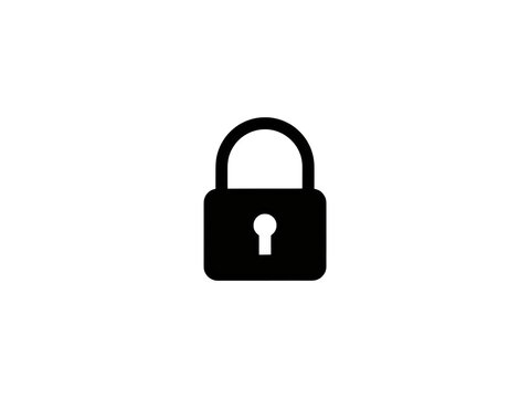 Minimalist padlock icon in black and white isolated on transparent background
