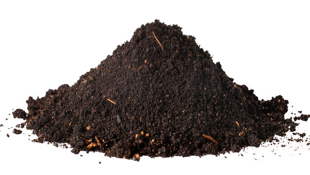 Pile of dark rich soil with small organic debris