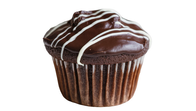 Chocolate cupcake with white icing drizzle