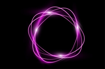 Futuristic neon pink glowing orbit ring frame with light sparks on black background © Natasha