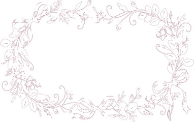 Fototapeta premium Beautiful pink floral frame with leaves and flowers on transparent background