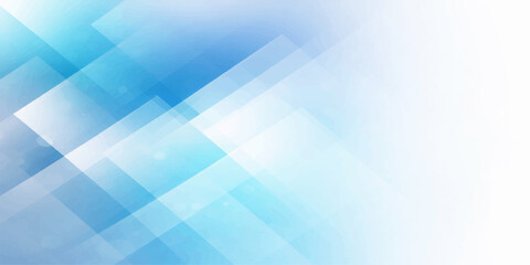 Fototapeta premium Abstract geometric background with overlapping translucent squares in shades of blue and white, creating a sense of depth and clean design.