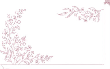 Fototapeta premium Red floral border design with leaves and flowers on white background