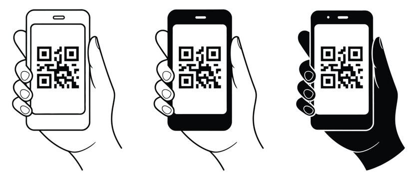 QR code scanning vector icon set featuring smartphone symbols in various styles for digital payment, mobile technology and data access concepts, vector, designs