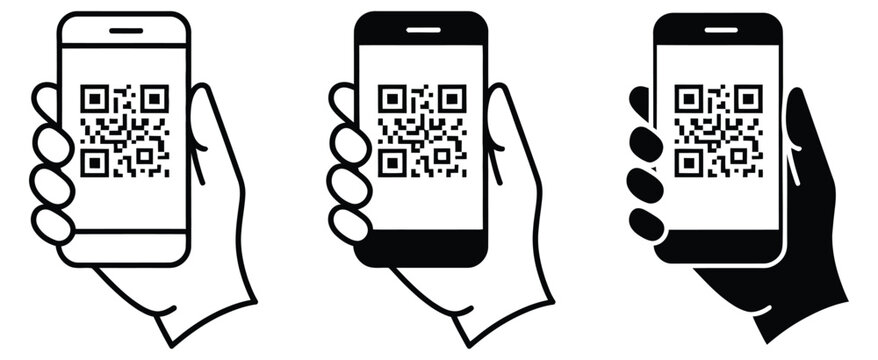 QR code scanner vector icons with mobile phone symbols for quick response technology, digital communication and modern application interface design, vector, designs