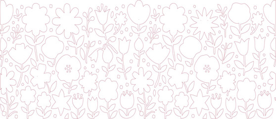 Fototapeta premium Redlinedrawingflowersandleavespatternonwhitebackground