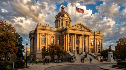 Naklejka premium Nebraska state capitol building exterior in autumn with dramatic sky