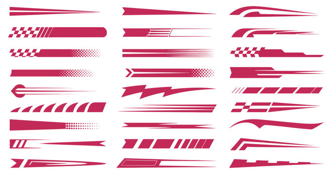 Racing speed vector icon set featuring speed lines, race car stripes, checkered flags and decals for automotive design, vector, designs