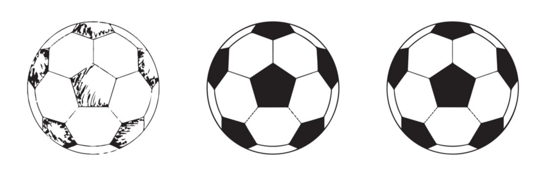 Soccer ball vector set on transparent background for football sports logo design with classic pentagon pattern.