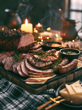 Rustic Charcuterie Board with Cheese and Smoked Meats &ndash; AI Generative