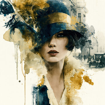 Elegant Roaring Twenties Lady Portrait Art &ndash; AI Generative