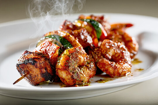 Grilled Shrimp and Chicken Skewers with Vegetables &ndash; AI Generative