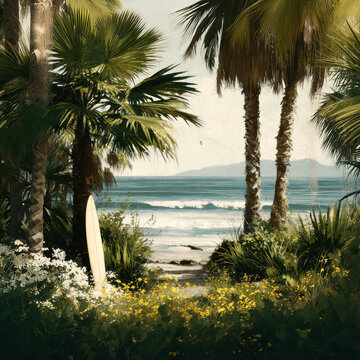 Vintage California Surf Travel Poster &ndash; AI Generative