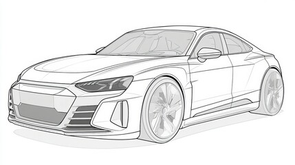 Fototapeta premium Stylish Modern Luxury Coupe Vehicle Side View with Sleek Design and Black Outline Illustration