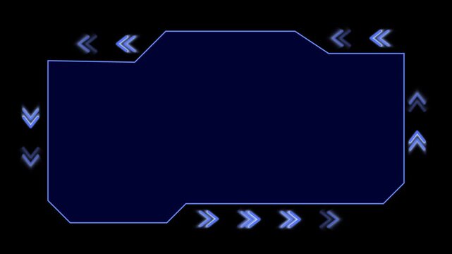 Dark blue monitor sets frame futuristic digital displays. Monitor sets animation routes neon communication navigation arrows. Monitor sets tech panel loops system details.
