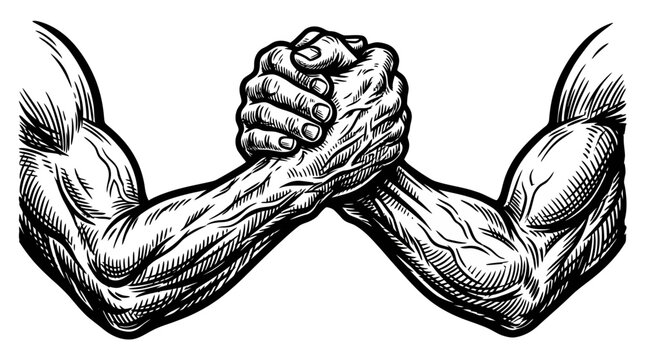 Strong muscular arms engaged in an arm wrestling match.