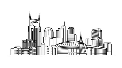 Nashville Skyline Outline, Tennessee Cityscape, Music City Landmark Vector © supri