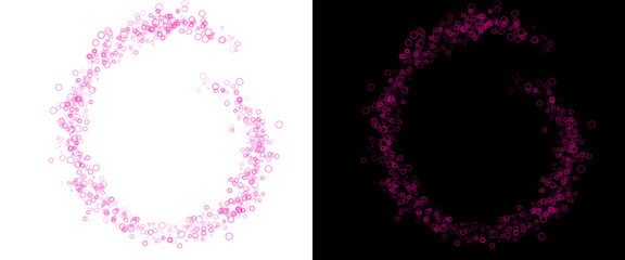 Pink glitter circle frame on white and black background, magic sparkle dust ring, glowing magenta particle swirl for festive celebration design © Transparent Studio