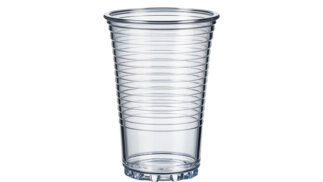 Clear ribbed plastic disposable cup with thick rim