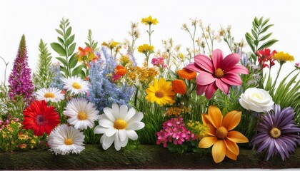 Obraz premium Colorful Summer Flowers Growing In The Garden On White Background