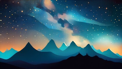 Obraz premium Mountains Silhouettes On Starry Background