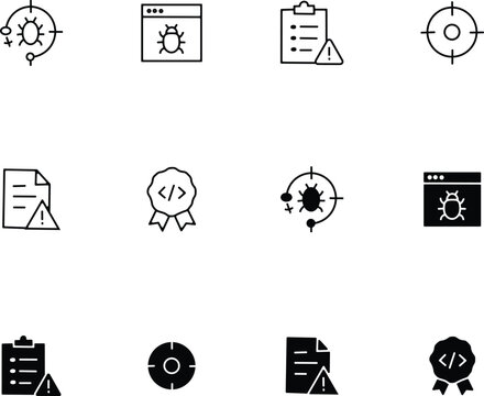 Cybersecurity icons set network security data protection and error reporting visuals