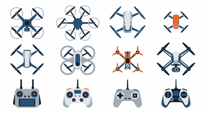Aerial drone and remote control icon collection.