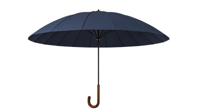 Dark blue umbrella with curved wooden handle