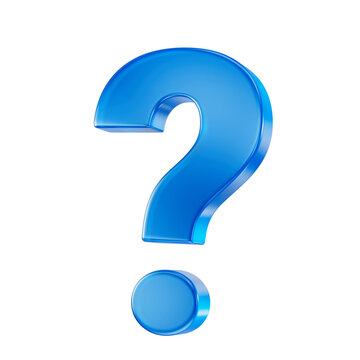3D Render of Glossy Blue Question Mark Icon Isolated on Transparent Background.