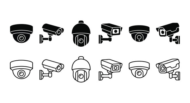Security Camera Silhouettes In Various Styles Black And White Silhouette